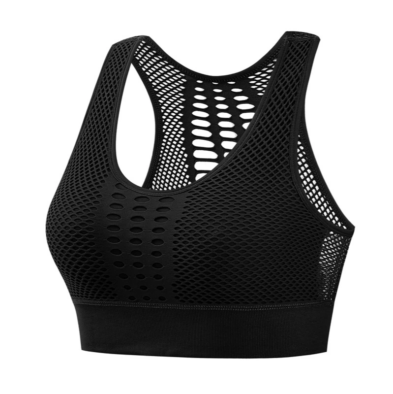 

HUNSHION Women Sports Bra Sexy Mesh Breathable Top Push Up Fitness Underwear Seamless Running Yoga Workout Gym
