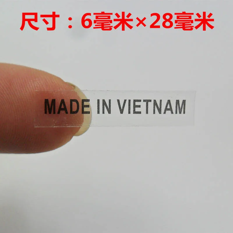ملصق بلد المنشأ شفاف ، 1000 قطعة ، 6 × 28 مم ، صنع في فيتنام