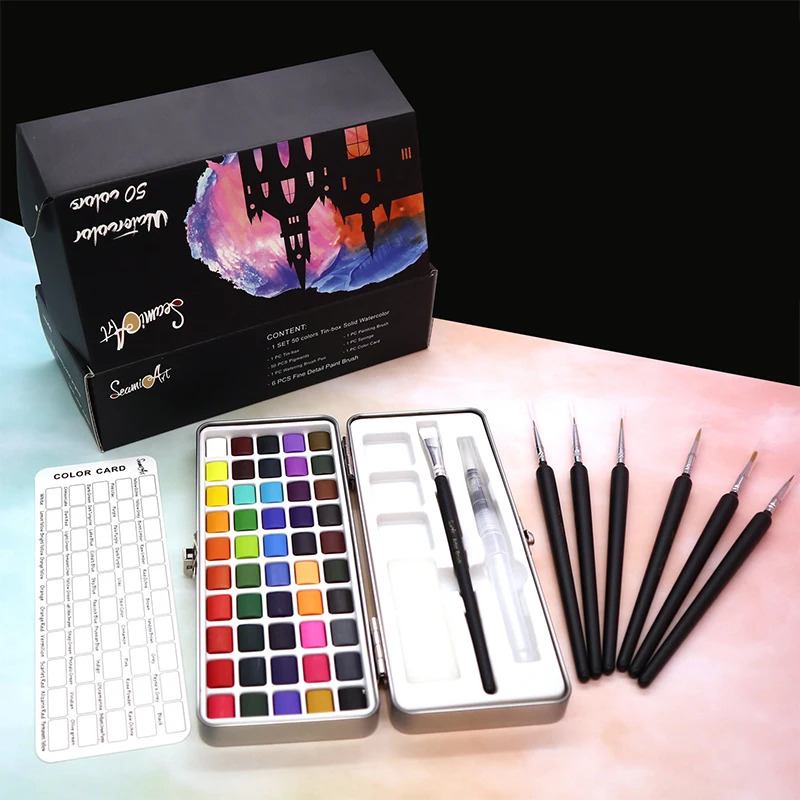 

50/72/90 Color Solid Watercolor Set Neon Glitter Watercolor Paint for Drawing Art Paint Supplies Art Supplies