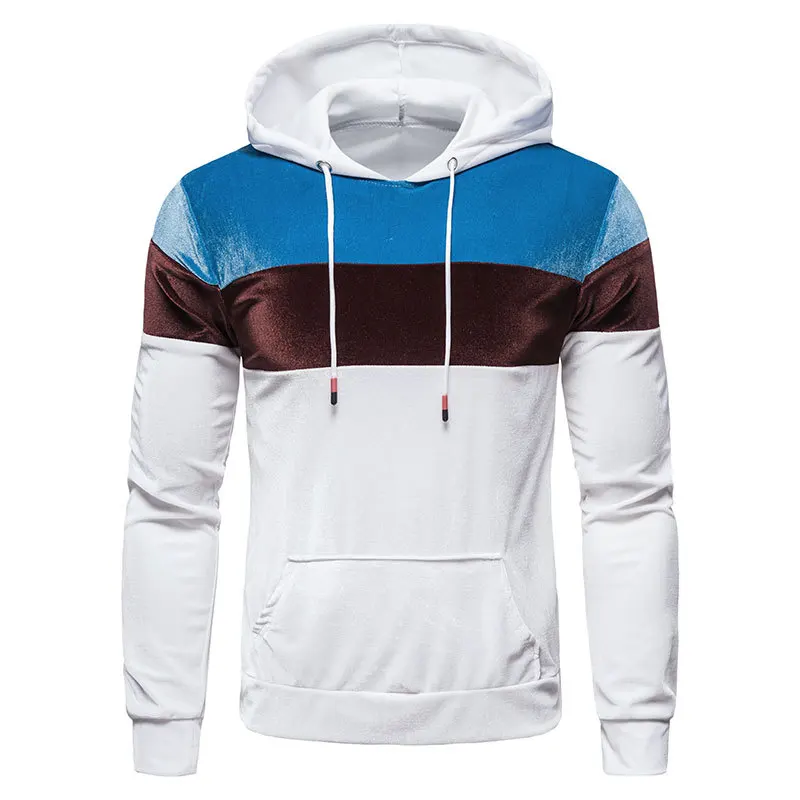 

Autumn 2020 new men's velveteen color block pullover sweatshirt