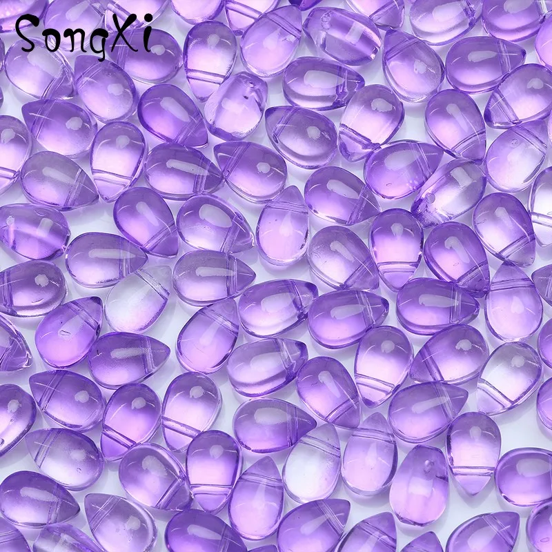 20 шт. 6x6 мм фиолетовые глазурованные стеклянные бусины блестящие в форме капли