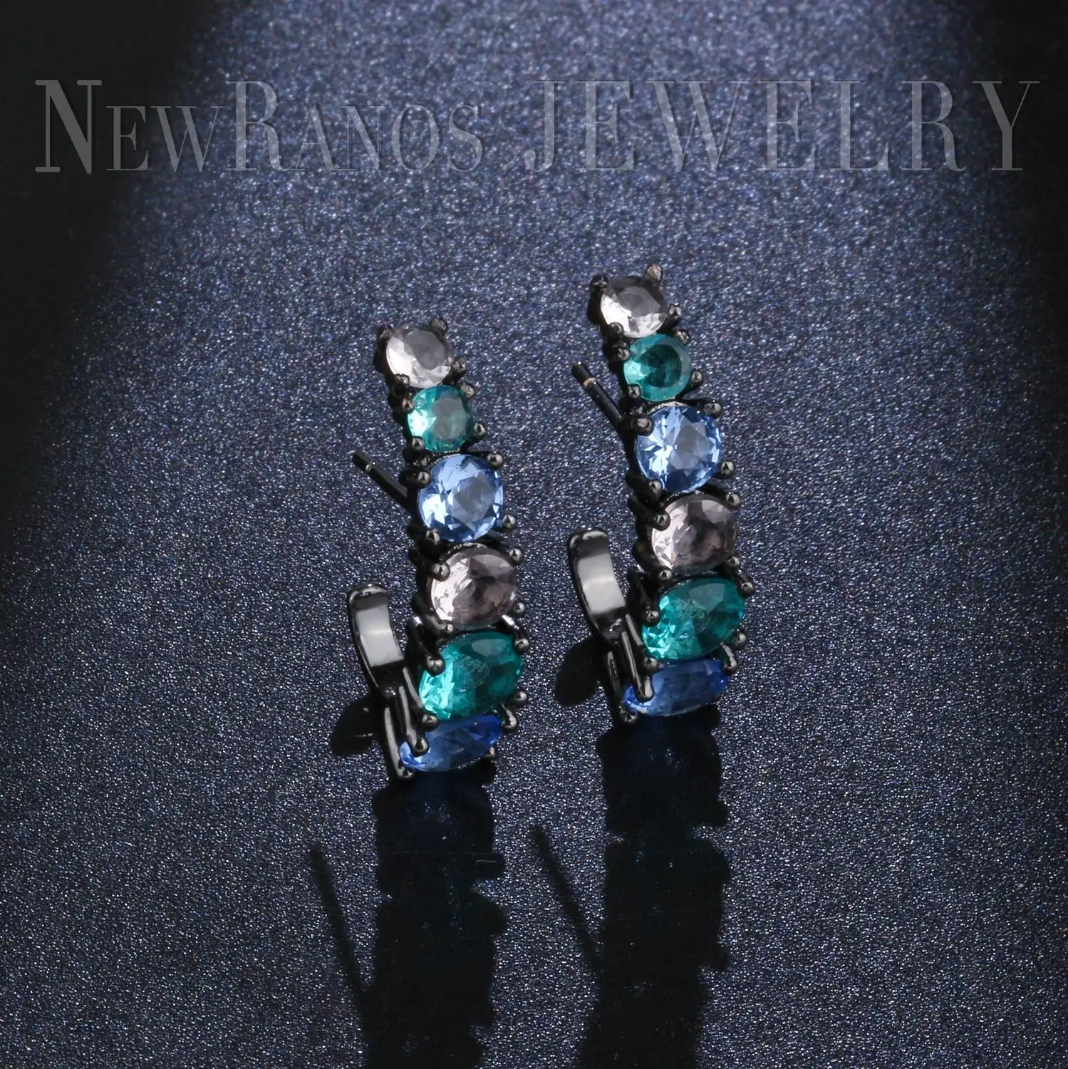 Разноцветные серьги каффы Newranos круглые гвоздики с кристаллами и камнями клипсы