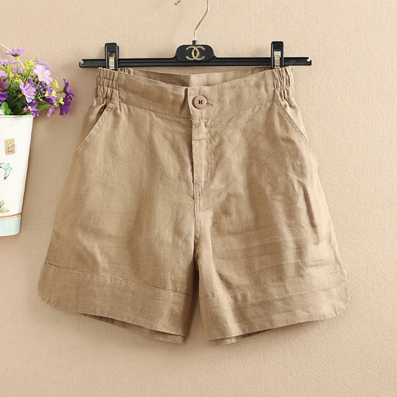 

Women Summer Fashion Korea Style Solid Color Wide Leg High Quality Cotton Linen Short Office Lady Casual Loose Harajuku Shorts