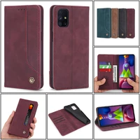 solid color magnetic ultra thin flip leather phone case for samsung galaxy m30s m31 m31s m51 card slot wallet shockproof cover