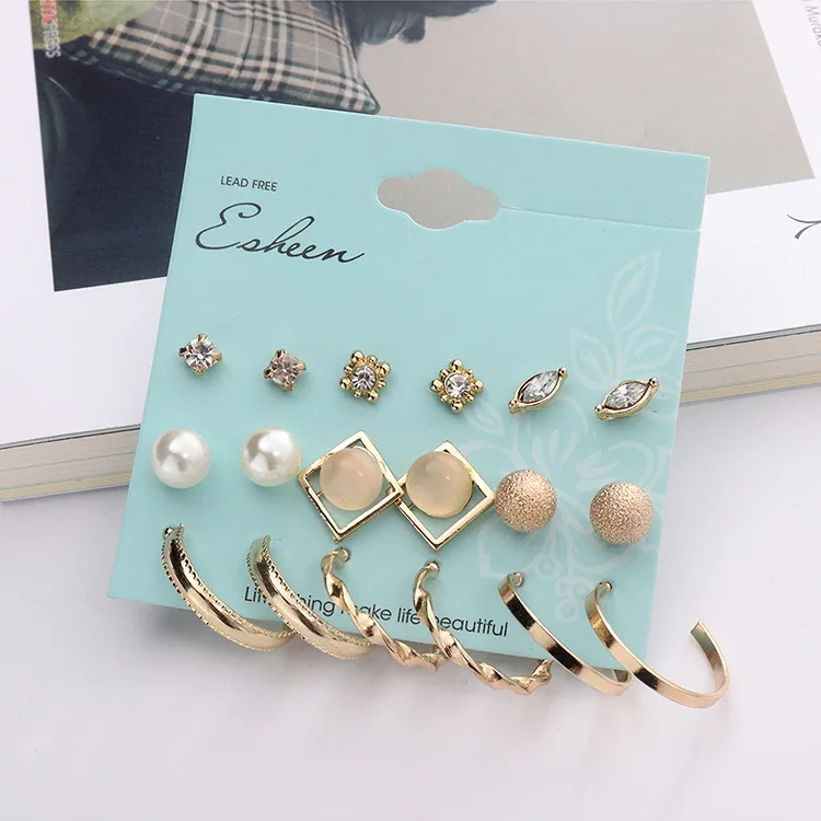 

Popular fashion ball screw geometry pearl earring suit ms earring ornaments