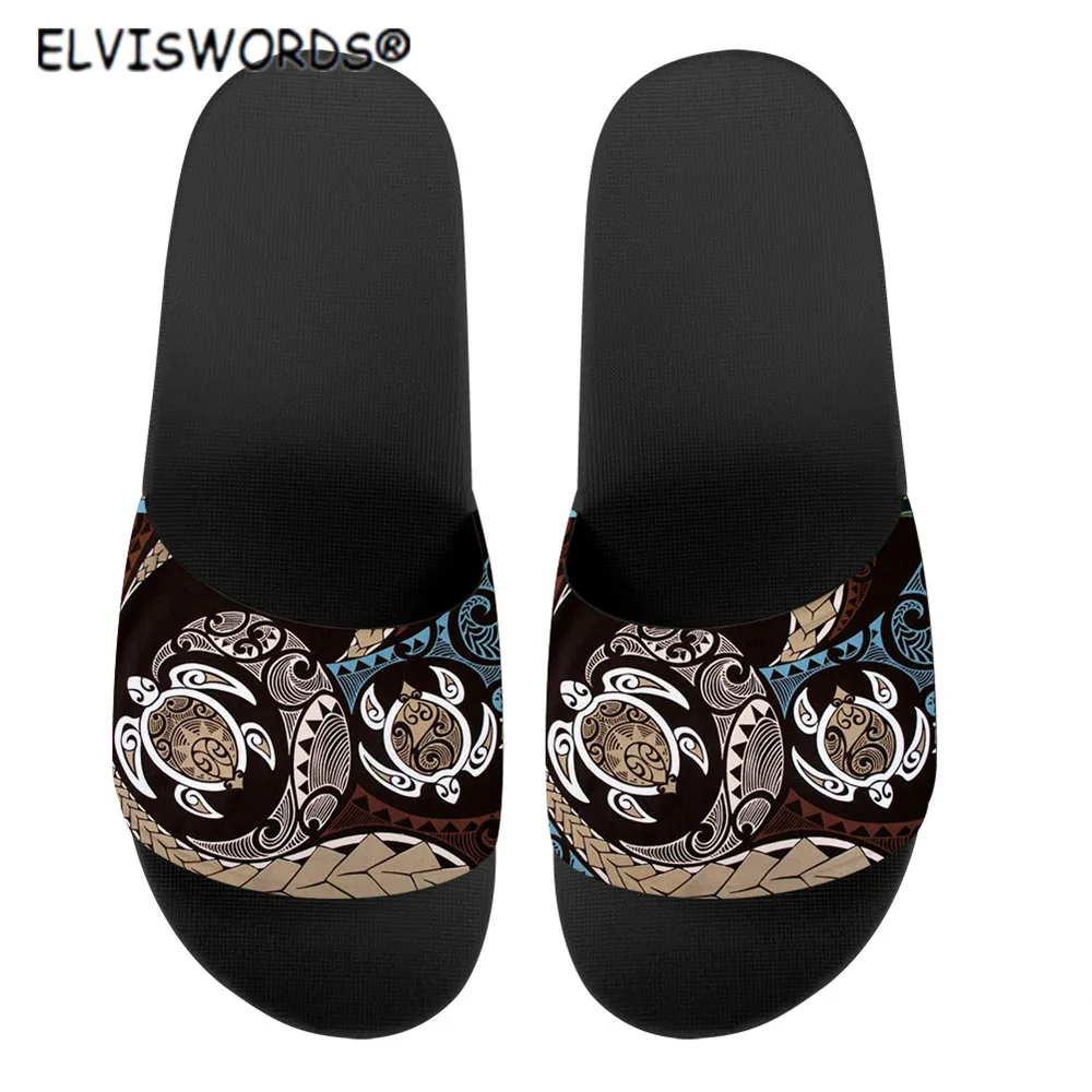 

ELVISWORDS Men Slippers Polynesian Sea Turtle Design Rubber Slides No-slip Bathroom Sandals Footwear for Male 2021 New Arrive