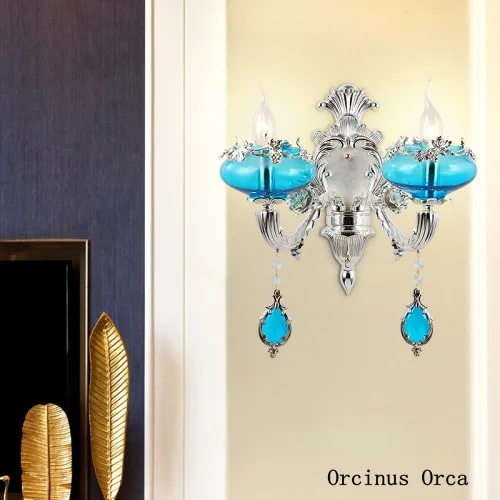 Французская Роскошная синяя Хрустальная настенная лампа гостиной коридора