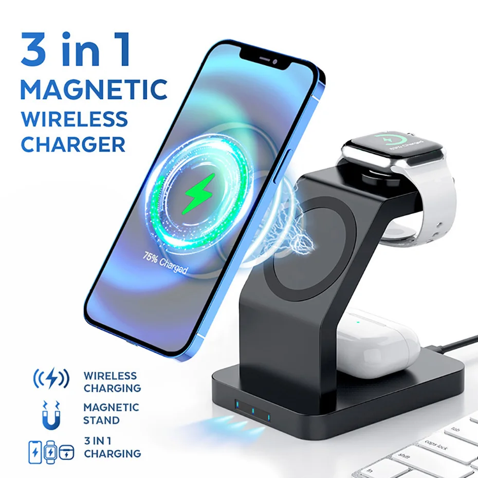

Qi Magnetic 3 In 1 Wireless Charger Mobile Phone Holder Wireless Chargers Fast Charging Station For Iphone 12 11 Mini Pro Max