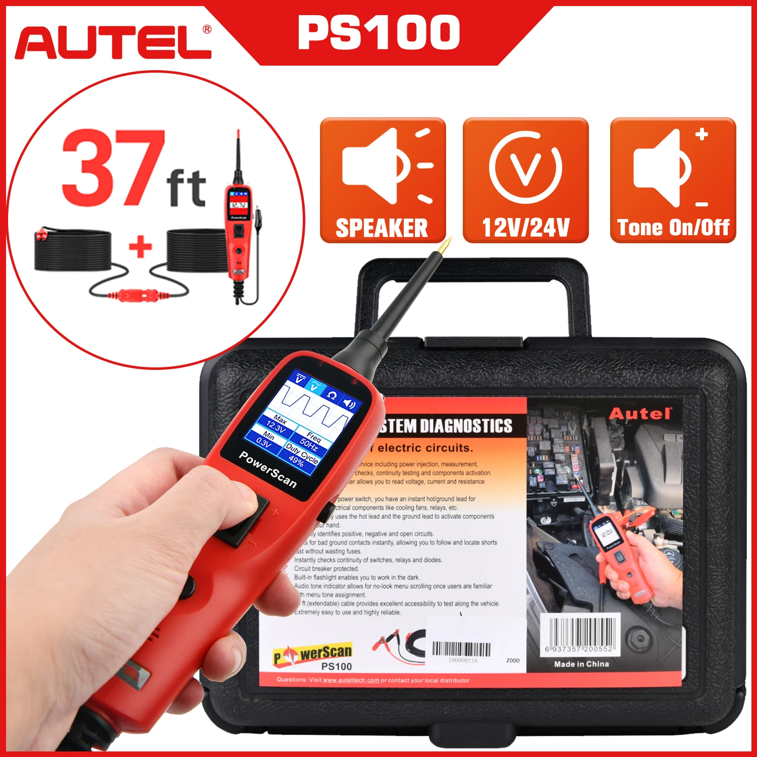 

2021 Autel Power Scan PS100 тестер автомобильной цепи Power Circuit Probe Kit, электроинструмент для диагностики системы