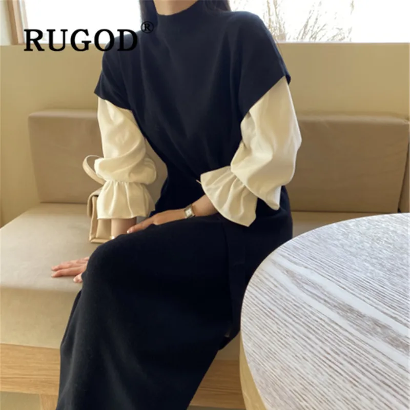 Женское лоскутное платье RUGOD элегантное повседневное офисное с расклешенным