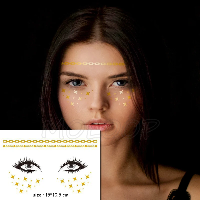 

Temporary Tattoo Sticker Gold Face Totem Line Star Waterproof Freckles Makeup Stickers Eye Decal Body Art for Girl Kid 06