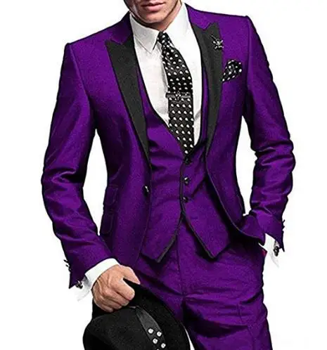

Latest Italian style peak panel lapel Wedding Suit for Men Slim Fit One Button 3 Piece Groom Tuxedos Jacket+Pants+Vest costume