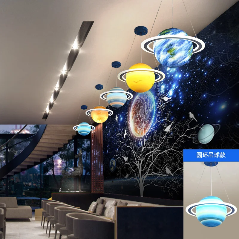 Children's room space lamp boy girl theme restaurant kindergarten project customized red planet Chandelier |