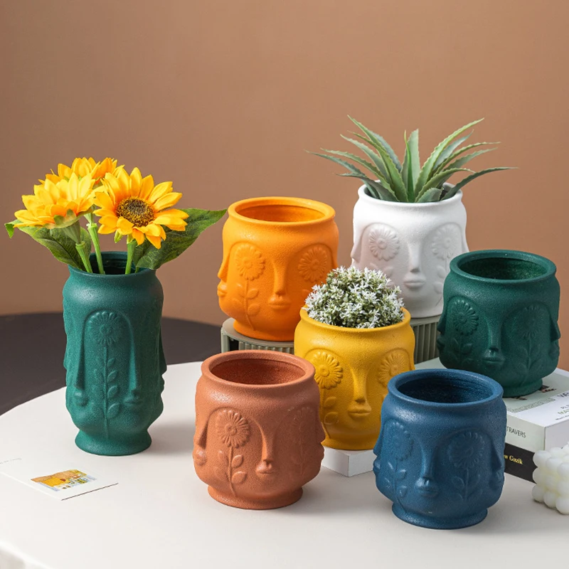 

Abstract Human Face Ceramic Garden Pot Flower Vase Home Living Room TV Cabinet Decoration Flower Arrangement Decor Ornament