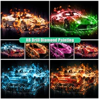new 5d diy diamond painting ab flame sports car color diamont embroidery 3d full squareround mosaic art cross stitch home decor