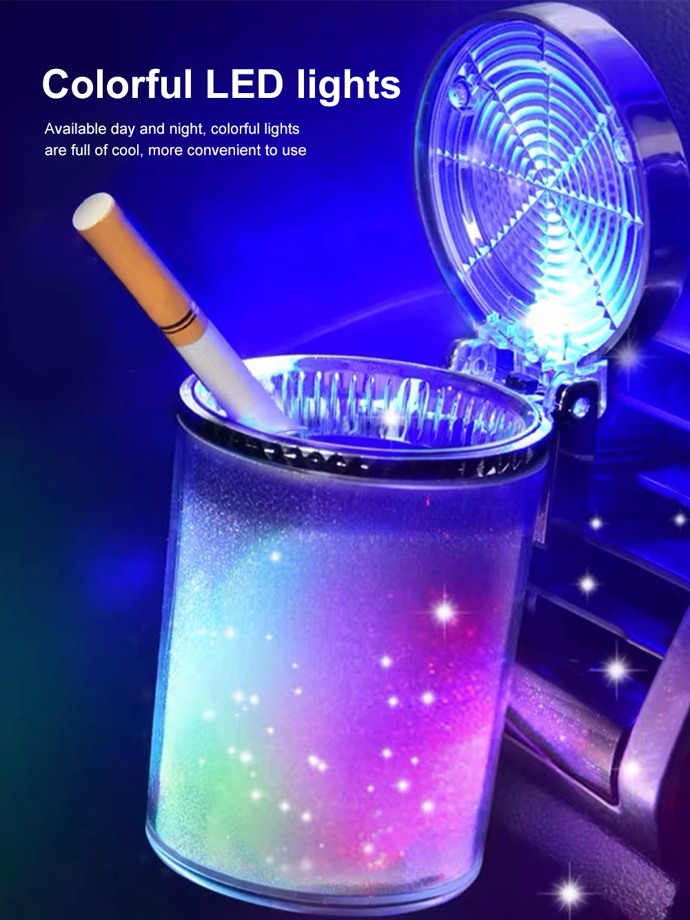 

Car Ashtray with LED Light Airtight Lid Multifunctional Vehicle Cup Holder Air Vent Ashtray Trash Can Car Interior Decoration