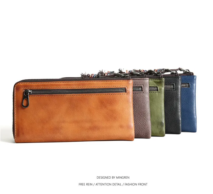 

Многофункциональный винтажный мужской кошелек из натуральной кожи, повседневный Длинный кошелек на молнии, Обложка для паспорта для мужчи...