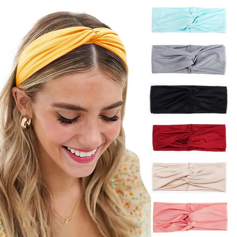 

Women Headband Solid Color Twist Knitted Cotton Wide Turban Twisted Knotted Headwrap Girls Hairband Hair Accessories Scrunchies