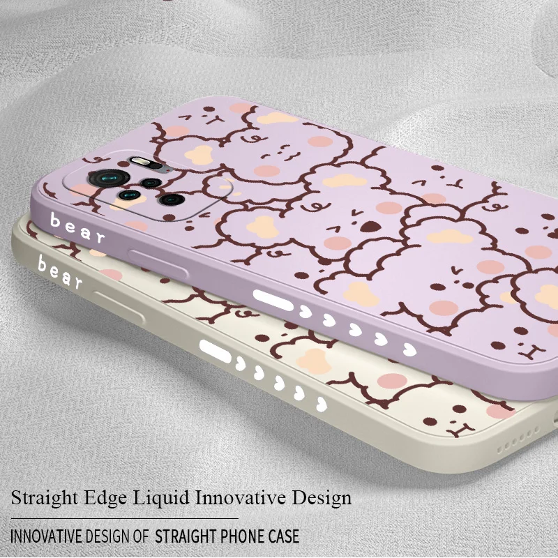 For Xiaomi Redmi Note 10 10S 9T 9 8 7 Pro Max Redmi 9 9A 9T K40 K30 K20 Pro Case Jane Bear Square Liquid Slicone Phone Cover