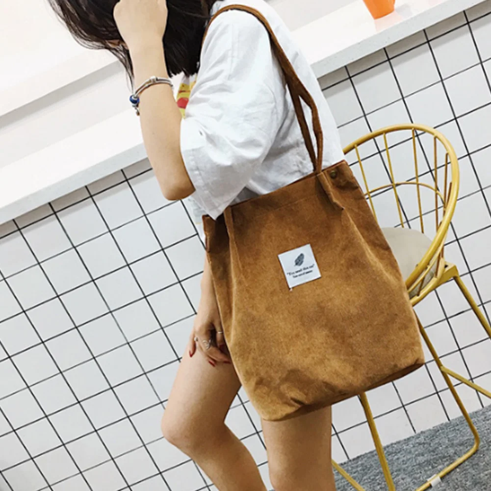 

Women Shoulder Shopping Bag casual solid color Corduroy Tote Package solid color winter top-handle bag student Crossbody Bags
