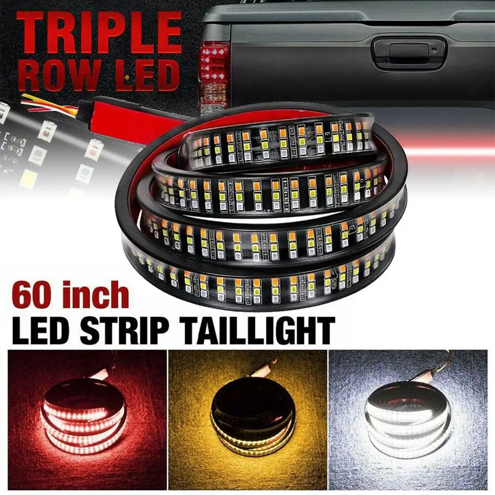 

LED Tailgate Light Bar 60-Inch Triple-Row Triple-Color Light Turn Signal Brake Light Reverse Light for Truck Pickup Van