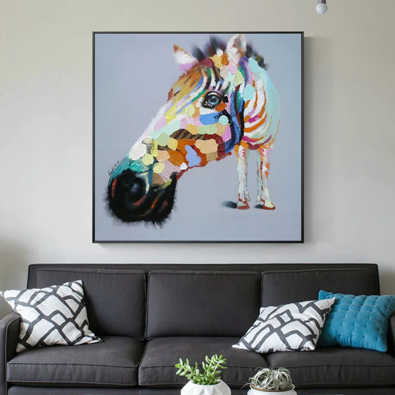 

Hand-Painted Canvas Oil Painting Animal Zebra Colorful Horse Kidsroom Wall Decor Decoracao Para Casa Cuadros Para Salon No Frame