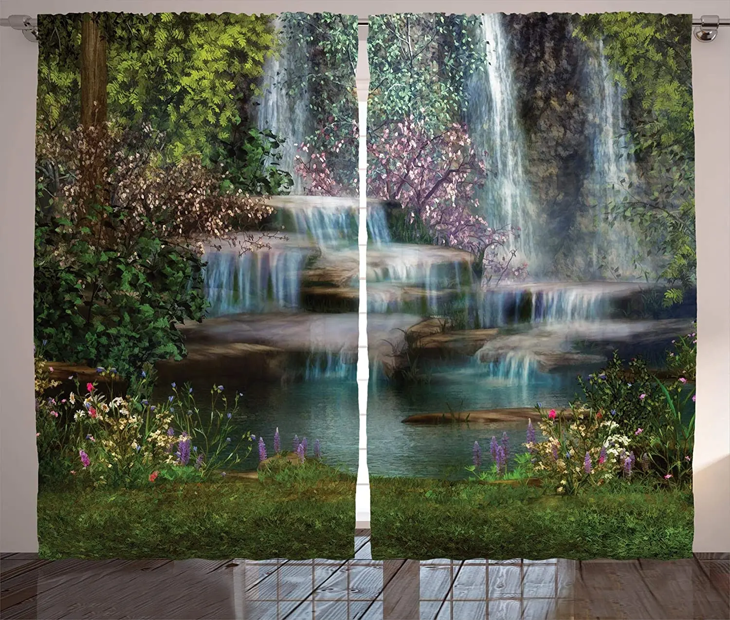 

Waterfall Decor Collection Waterfalls Flowers and Trees Magical Painting Window Curtain Treatments Living Room Bedroom Curtain