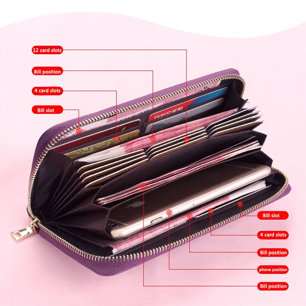 Women's Leather Long Wallet 2022 New Multi-card Zipper Wallet Multi-card Card Holder
