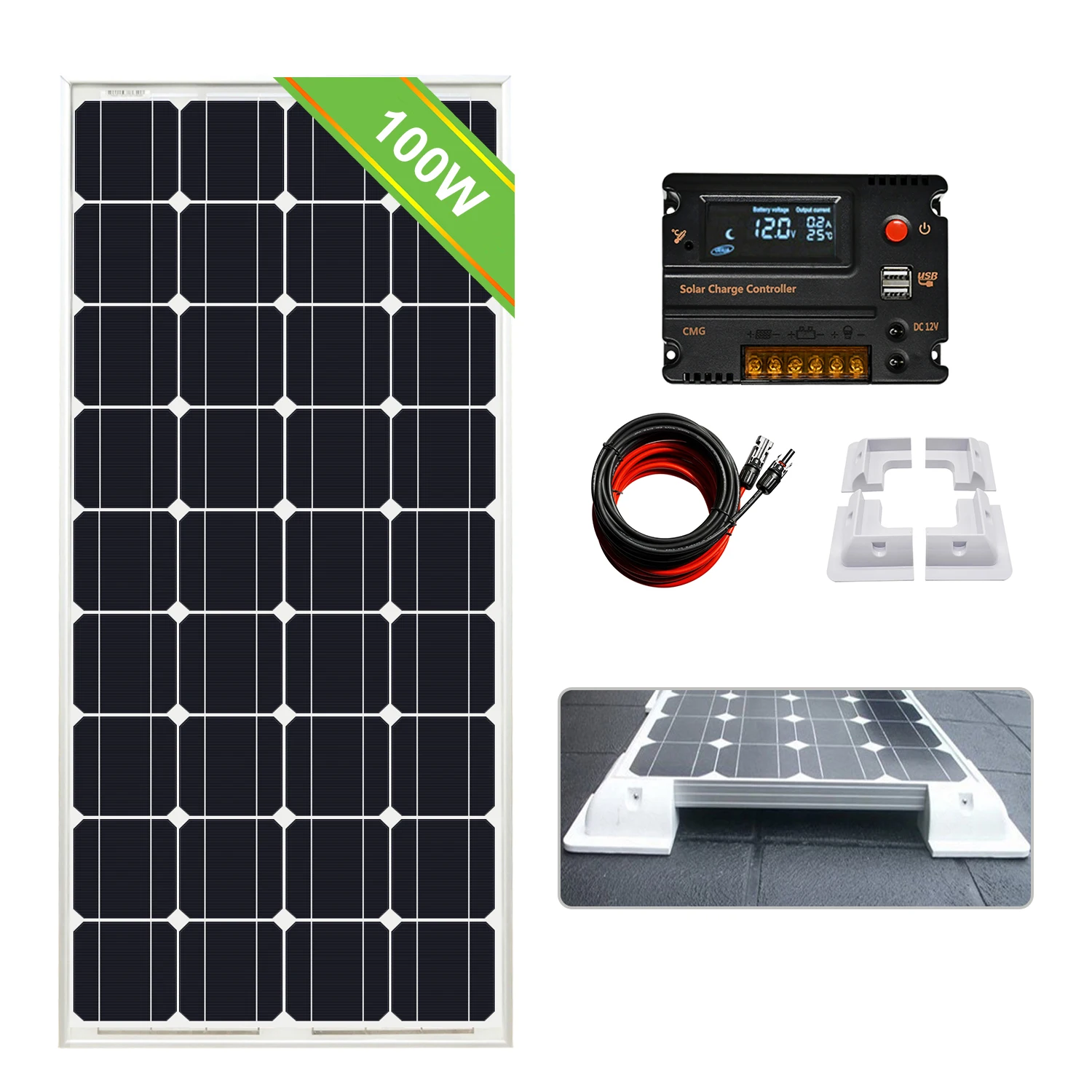 Комплект солнечных панелей ECOWORTHY 100 Вт, 12 В, зарядка от аккумулятора, 10 А/20 А, контроллер, караван, лодка, домашняя, RV, солнечная батарея, 200 Вт, 300 Вт, солнечное зарядное устройство