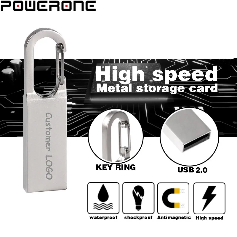 Металлический USB флеш накопитель POWERONE 16 ГБ карта 4G памяти 128 водонепроницаемый 8 4