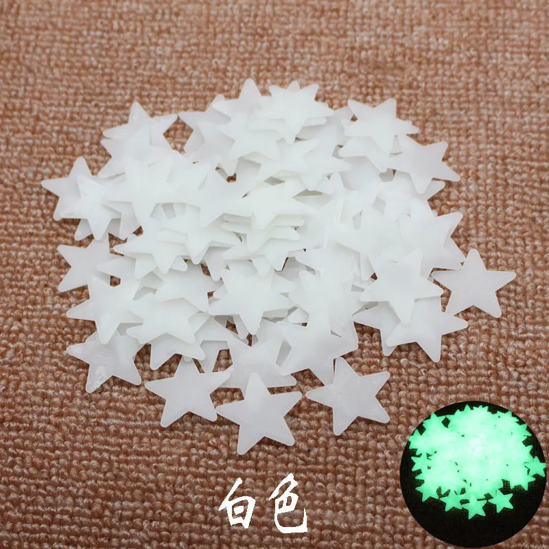 

100PC Kids Bedroom Fluorescent Glow In The Dark Stars Glow Wall Stickers Stars Luminous luminous Glow Sticker Color
