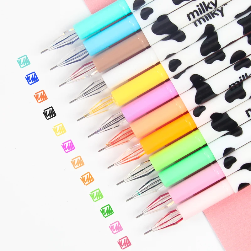 

12 Pcs/lot Milky Gel Pen Kawaii Cow Pens Canetas Escolar Japanese Stationery Zakka Papelaria Office Material School Supplies