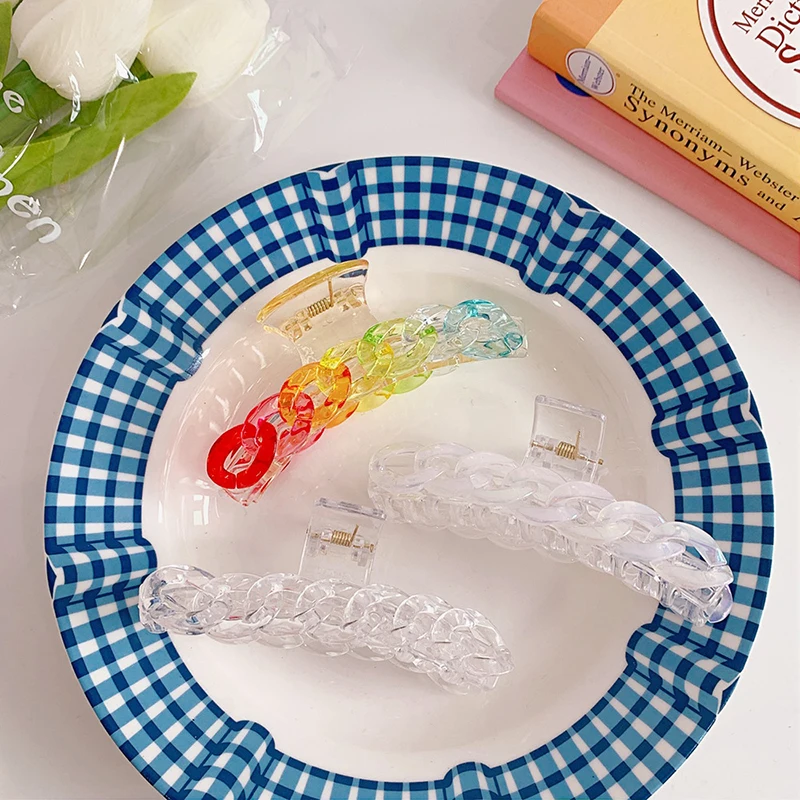 

Women Girls Fashion Transparent Hair Claws Hair Clips Hair Accessories Elegant korean Style Women Big Size Chain Headwear