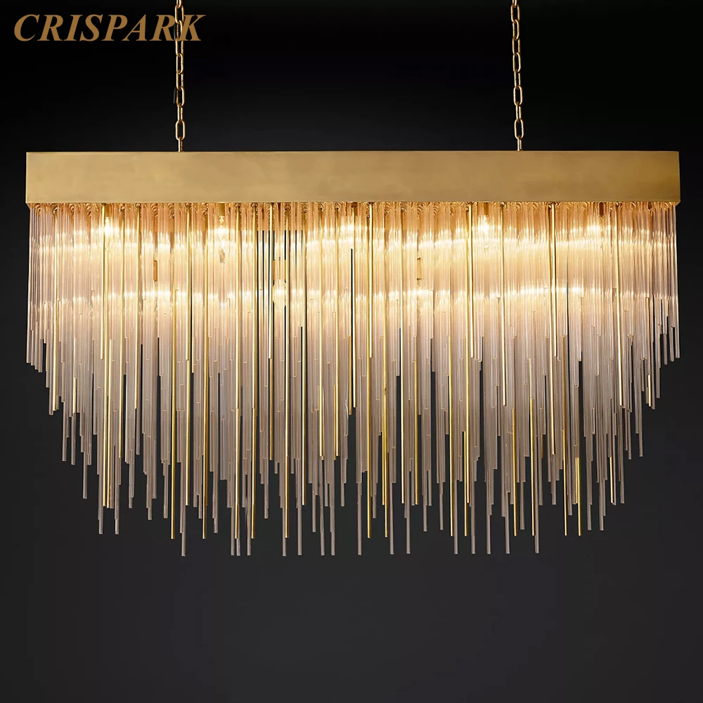 

Cascada Rectangular Chandelier LED Luxury Linear Ceiling Chandelier Clear Glass Pendant Hanging Large Light Dining Room Lustre