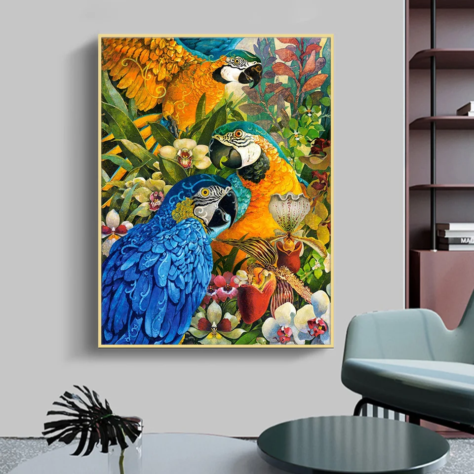 Алмазная 5d картина попугай и цветок круглые стразы алмазная живопись 3D вышивка