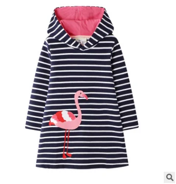 Flamingo Новинка; осеннее платье для девочек; в полоску; с капюшоном; для отдыха; - Цвет: Flamingo