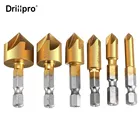 Сверло зенковочное из быстрорежущей стали с 5 канавками, 6-19 мм, хвостовик 14 дюйма, деревообрабатывающий сердечник с титановым покрытием, аксессуары для электроинструмента