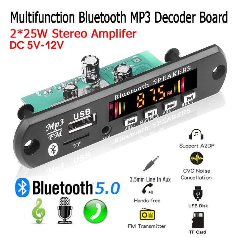 Стерео усилитель 2*25 Вт mp3-плеер декодер плата 50 DC 12-18 в громкая связь Bluetooth 5 0