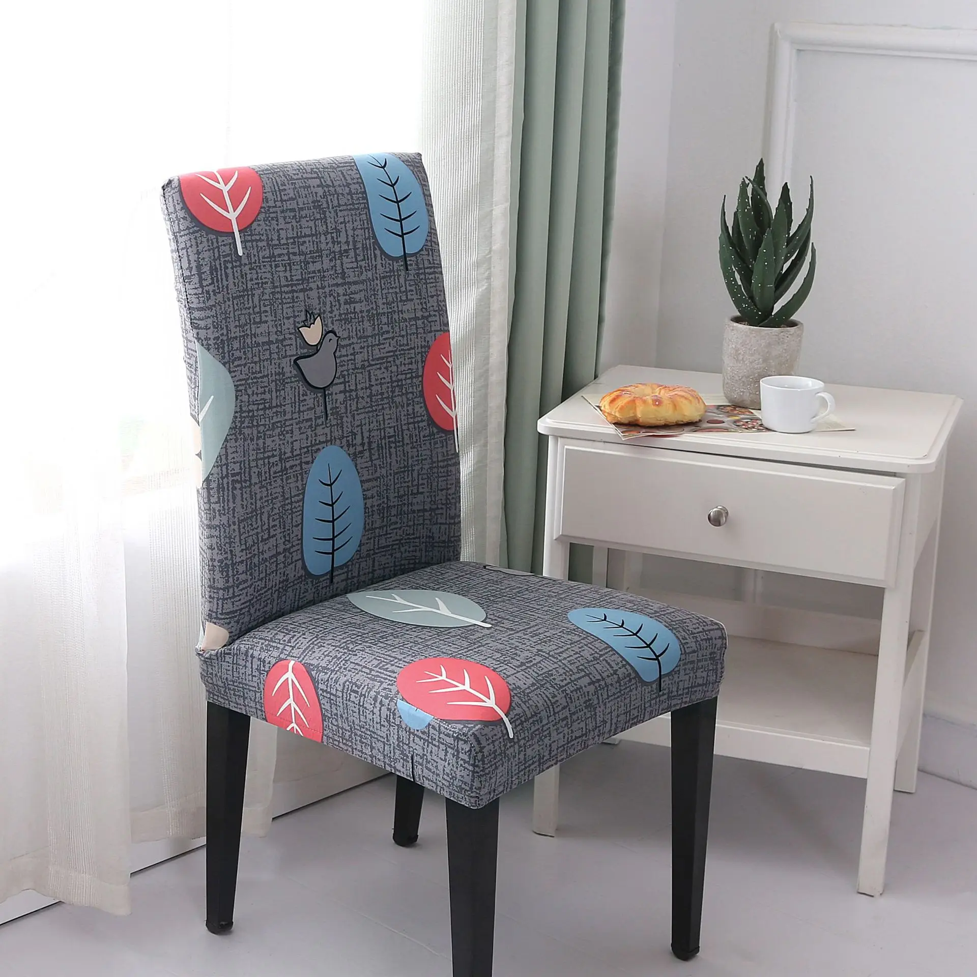 

Cartoon Stretch Chair Cover Removable Spandex Elastic Chair Cover With Back Home Kitchen Banquet Washable Slipcovers Chair Cover