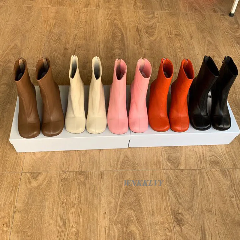 

Autumn Winter stretch short boots women round ankle boots spike high heels genuine leather 2020 sexy runway shoes female 2020