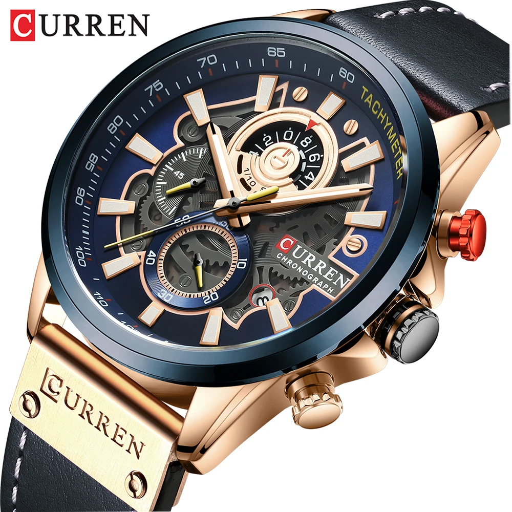 

CURREN Fashion Sport Watch Men Blue relogio Militar masculino Leather Wrist Watches Man Clock Chronograph Wristwatch hour male