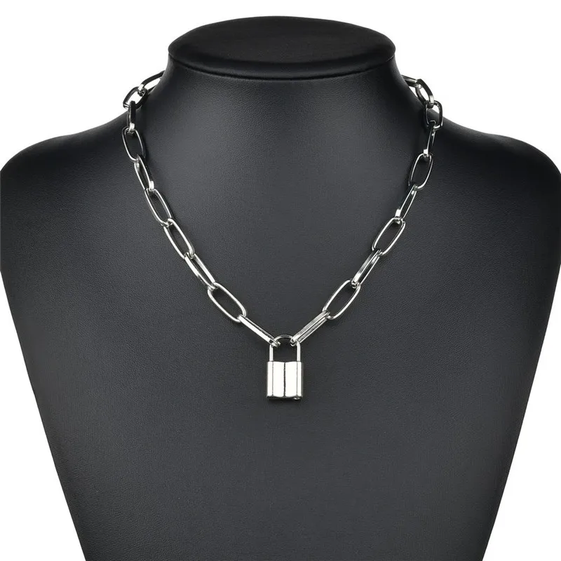 

Simple Rock Choker Lock Necklace Layered Chain On Neck With Lock Punk Jewelry Mujer Key Padlock Pendant Necklace For Women Gift