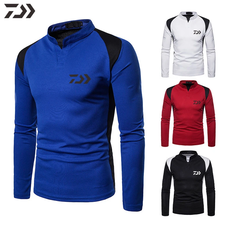 

Daiwa Fishing T Shirt Men Sports Wear Men Sweatshirt Solid Color Patchwork Bottoms Tees Long Sleeve Top Fishing T Shirt Clothes