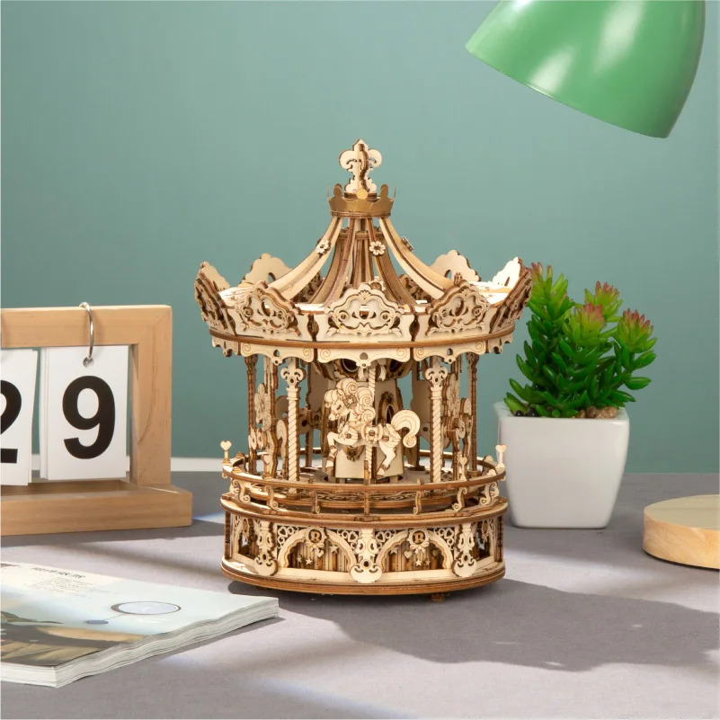 Robotime 336 шт. вращающийся DIY 3D Романтический карусель деревянная головоломка игра
