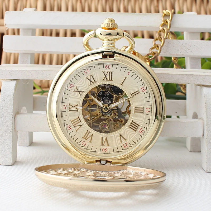 Новый стиль роскошные золотые ручные механические карманные часы для мужчин и