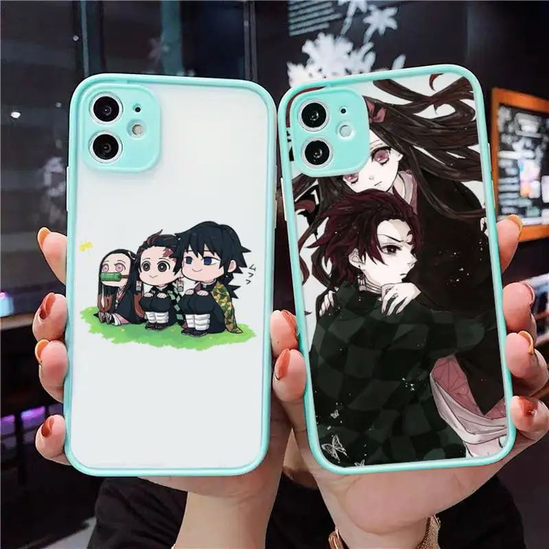 

Demon Slayer Phone Case For iPhone 12 11 Mini Pro XR XS Max 7 8 Plus X Matte transparent blue Cover