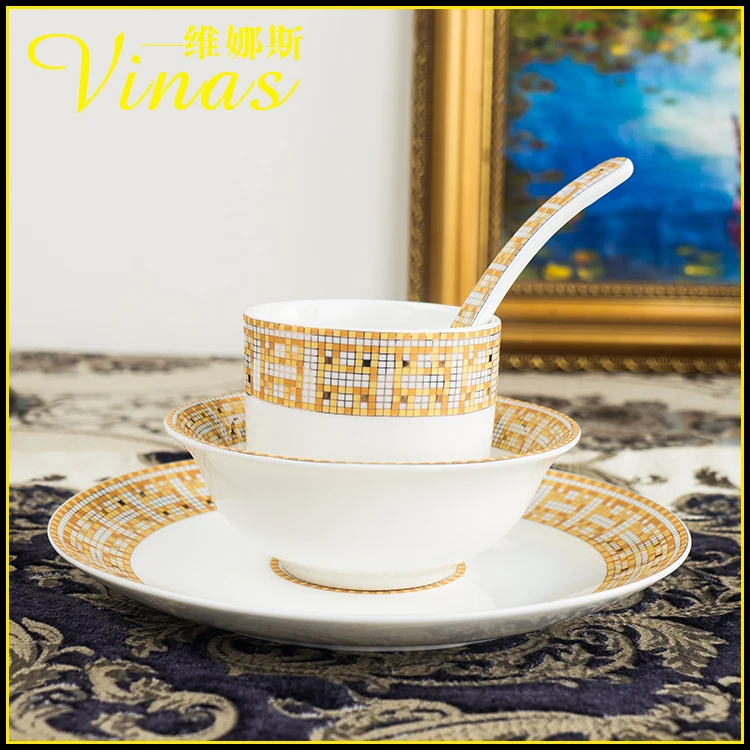 Европейский стиль керамический набор посуды Золотая инкрустация фарфоровая