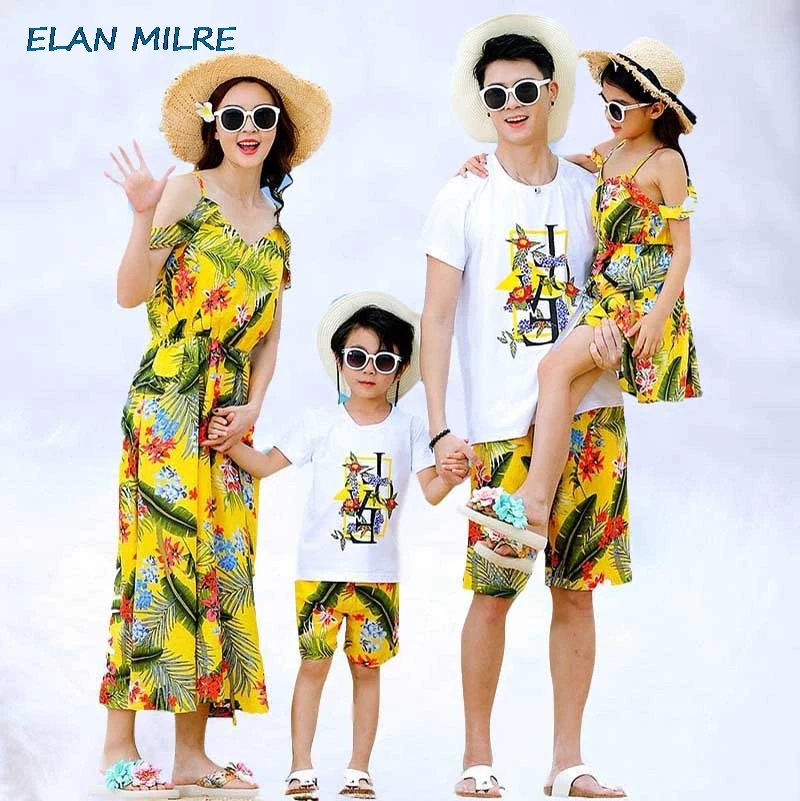 Одежда Мама и я летняя Одинаковая одежда для мамы дочки платья футболка папы сына