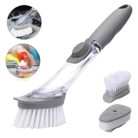 2 in 1 kitchen cleaning brush sponge automatic liquid dispenser long handle dishwashing sponge cleaner household cleaning tools