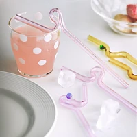 color pink pyrex straw milk tea juice cocktail lengthened cute bent straw bent non disposable drink straw drinks bar acessorios